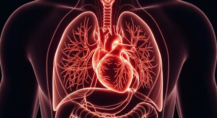 Anatomical illustration of the human circulatory and respiratory systems
