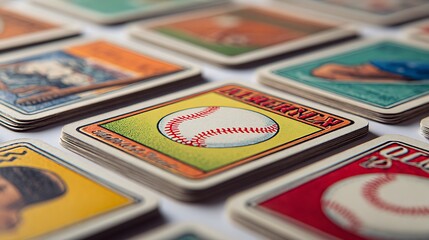 Nostalgic Arrangement of Vintage Style Baseball Trading Cards in a Detailed CloseUp View