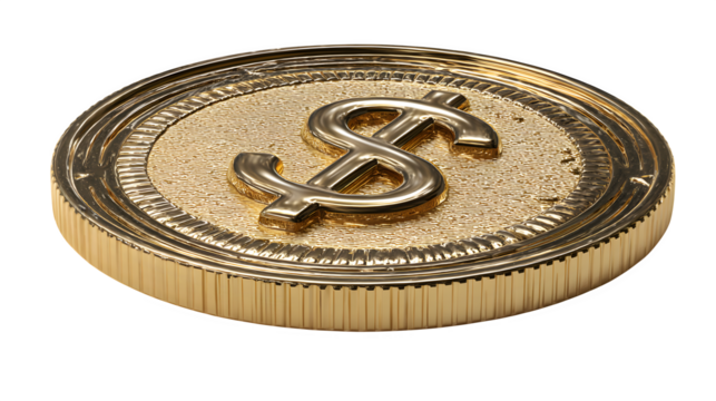 Floating dollar coin isolated on white background 