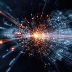 Close-up of a proton particle collision in a particle accelerator. 