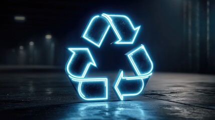 Glowing blue recycle icon symbolizes eco-conscious innovation, sustainable electronics, and green practices in digital industry