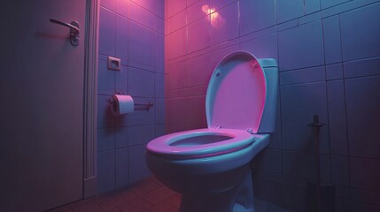 Neon lit bathroom toilet