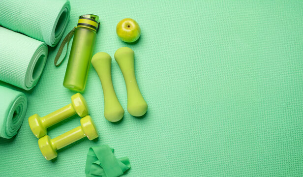 fitness background banner with accessories and free space for text