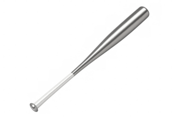 Realistic 3d rendering of a baseball bat with metallic texture and white handle, isolated on transparent background, perfect for sports-themed projects