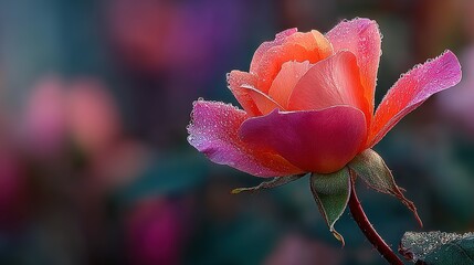 Dew-Kissed Rose, Vibrant Hues, Close-Up Beauty