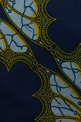top view of dark blue ankara fabric, flatlay of nigerian wax cloth,   overhead view of blue ankara material