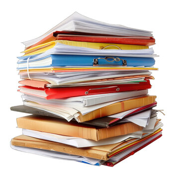 High stack of assorted documents and folders