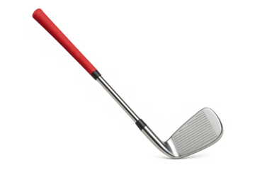 Golf club with red grip lying isolated on a transparent background, ready for action on the green