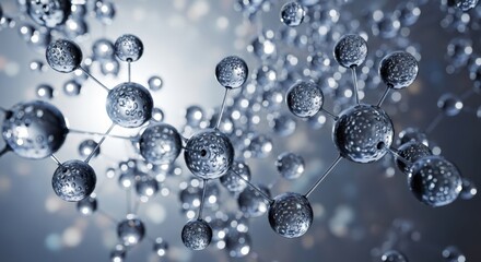Abstract molecular structure with water droplets and connections