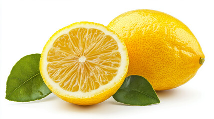 Lemon fruit with slice isolated on white background.