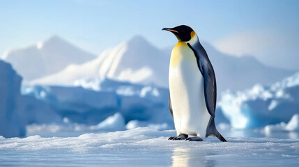 Obraz premium penguin stands gracefully on an ice floe in Antarctica