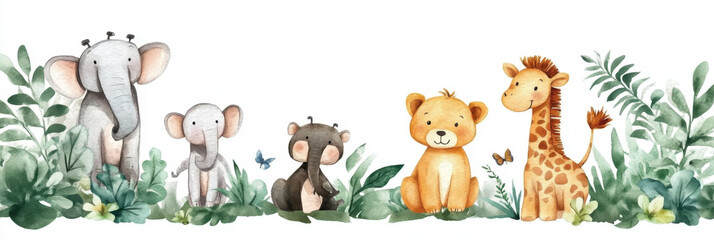 Watercolor Illustration Safari Animal banner background