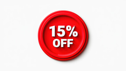 Special Offer Fifteen Percent Off A Red Circular Badge Displaying a Discount of 15 Percent Off on a Clean White Background for Sales and Promotions
