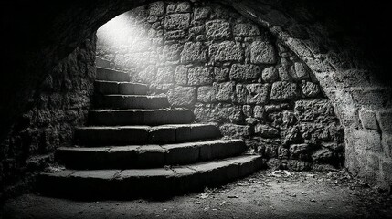 Winding Stone Steps Ascend from Darkness Toward a Heavenly Light