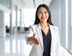 握手を求める若いビジネスウーマン