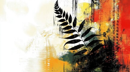 Artistic representation of a fern with vibrant colors and abstract textures