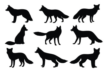 Fox silhouette vector set, Wolf silhouettes