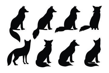 Fox silhouette vector set, Wolf silhouettes