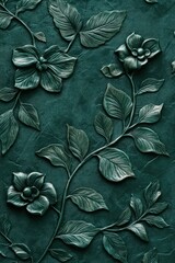 Deep teal textured surface with embossed floral pattern