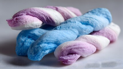 Close-up view of colorful spun sugar candies.