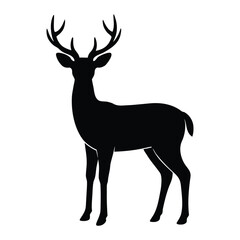Black silhouette of a stag with antlers on a white background deer