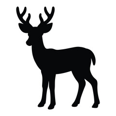 Obraz premium Black silhouette of a stag with large antlers standing on a white background deer 1