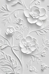 Ornate white floral relief design