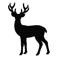 Black silhouette of a stag with large antlers standing on a white background deer 2