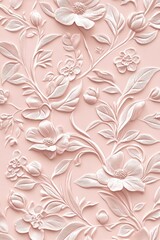 Delicate, embossed floral pattern on a light pink background