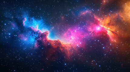 mesmerizing view of a colorful nebula in outer space, featuring vibrant shades of pink, blue