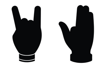 Black silhouette of rock on hand and open palm gesture sign