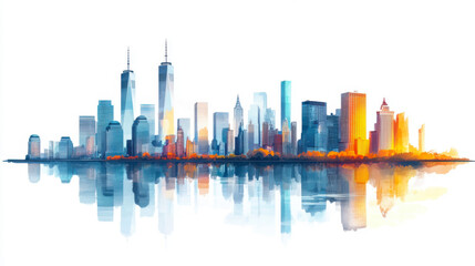 Fototapeta premium ityscape With Skyscrapers At The Waterfront isolated On A white Background