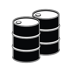 Two black oil barrels stacked side by side with a white background