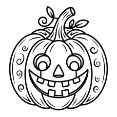 Whimsical hand drawn jack o lantern outline for halloween coloring pages