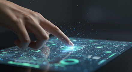 Interactive dashboard engaging user interface with futuristic glowing elements