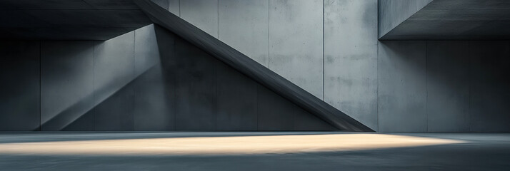 Fototapeta premium Dark Abstract empty concrete space with geometric shapes, contemporary architecture background