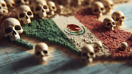Mexico map flag skulls death toll concept crime and violence representation