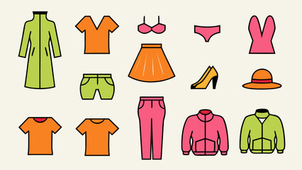 Comprehensive collection of apparel and style symbols featuring a diverse array of clothing items and fashion accessories for creative projects