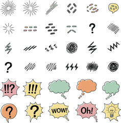 Hand-Drawn Comic Manga Elements Set with Speech Bubbles and Action Lines
