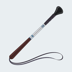 Equestrian riding crop with leather handle and wrist strap