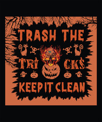Halloween trick or treat keep it clean sign with jack o lantern and spooky font
