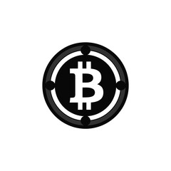 Stylized bitcoin logo on a dark circular background