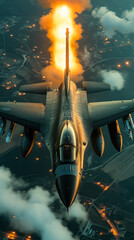 Realistic photo f16 airplane fire missile in target