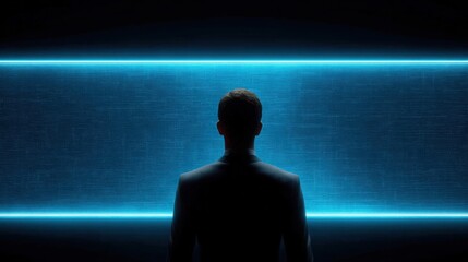 Corporate professional engaging with glowing hud screen in futuristic setting