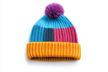 Colorful hair rollers and curlers, like vibrant plastic toys, lay isolated beside a warm, knitted woolen hat and scarf