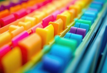 Obraz premium Colorful plastic components in a precise grid pattern.