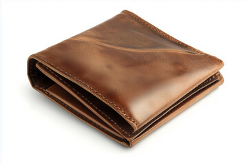 Old brown leather wallet for cash and cards, isolated for financial business