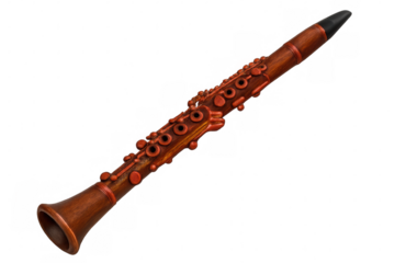 Wooden clarinet with metal mouthpiece isolated on transparent background, perfect for music and instrument concepts