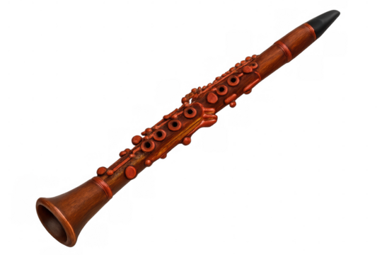 Wooden clarinet with metal mouthpiece isolated on transparent background, perfect for music and instrument concepts - Powered by Adobe