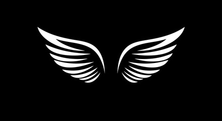 Obraz premium Simple, elegant, white angel wings illustration set against a stark black background.